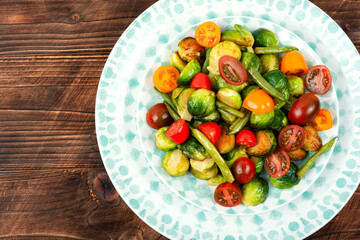 Vegetable salad with grilled brussel sprouts.