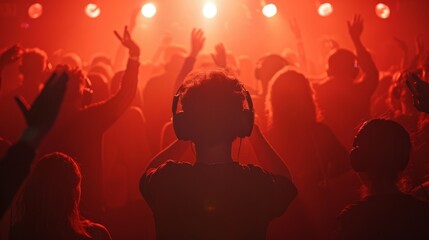 Audience at a silent concert with headphones