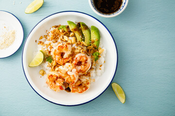 Healthy shrimp poke with avocado