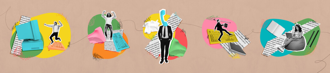 Panoramic photo businessman headless telephone face pc monitor keyboard corporate office workflow...