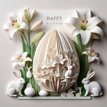 Easter theme in Paper art with Generative AI.