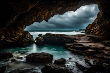 Fototapeta na wymiar Cave rocks by the sea
