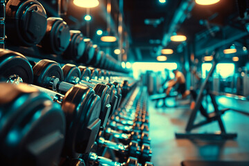 Dumbbells in the gym. The concept of healthy lifestyle - obrazy, fototapety, plakaty