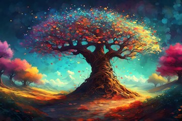 Obraz na płótnie Canvas Desktop Background Fantasy Tree Colorful Illustration 4k Wallpaper