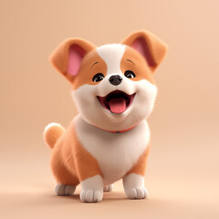 Adorable 3D Illustrated Corgi Puppy with a Happy Expression