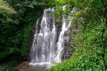 Stunning Virgin waterfall hidden in the woods, in Manyueyuan National Forest Recreation Area, Sanxia, New Taipei City, Taiwan.
