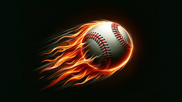 Fast Pitch Baseball with Fiery Trail on Dark Background