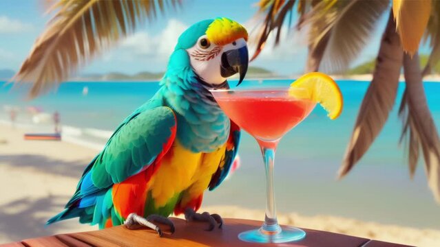 parrot on the sea beach