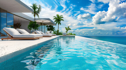 Fototapeta na wymiar pool design in a modern residence. Sunny weather sun