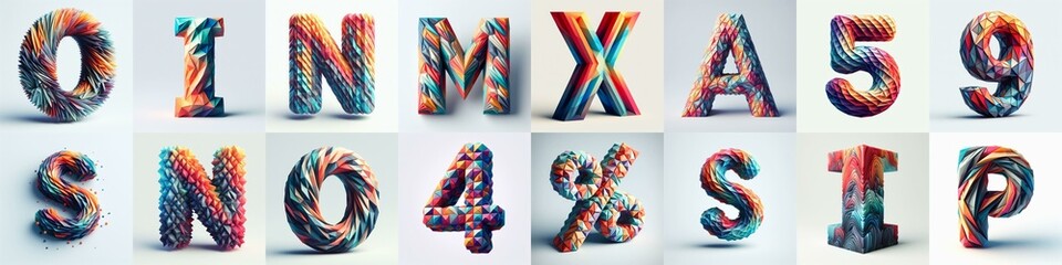 Fototapeta premium Modern 3D lettering blends Trianglify colors. AI generated illustration