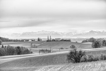 Bavarian landscape with the Alps in the background