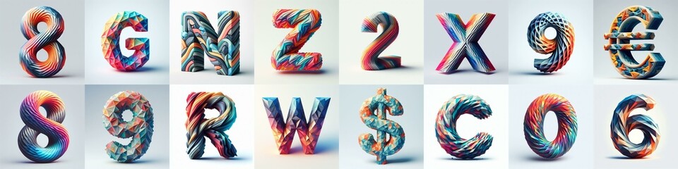 Modern 3D lettering blends Trianglify colors. AI generated illustration