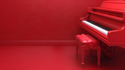piano in red room with red wall and chair