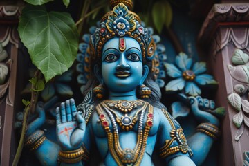 Fototapeta premium Colorful Hindu Statue of a Goddess or Deity. Fictional Character Created By Generated By Generated AI.