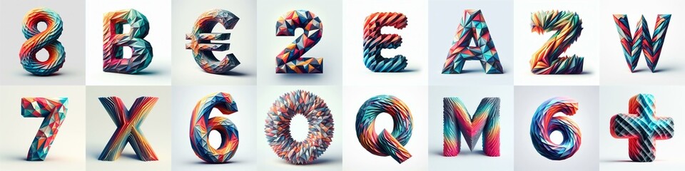 Fototapeta premium Modern 3D lettering blends Trianglify colors. AI generated illustration