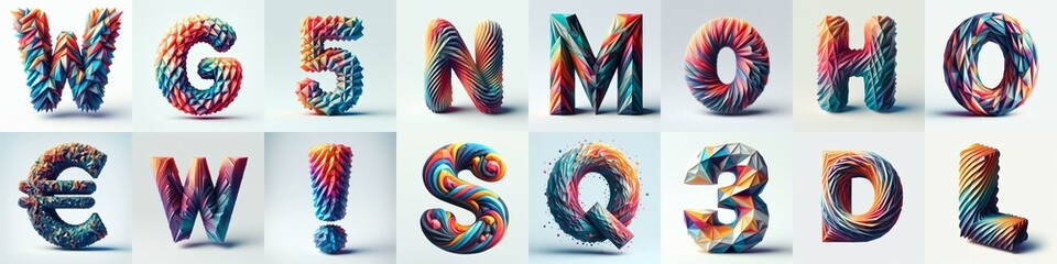 Obraz premium Modern 3D lettering blends Trianglify colors. AI generated illustration