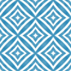 Arabesque hand drawn pattern. Blue symmetrical