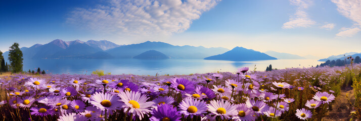 A Visual Symphony of Nature: A Mesmerizing Field of Vibrant Aster Flowers Dancing under the Azure Sky