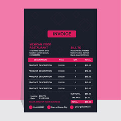 Invoice template Design for restaurant 