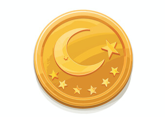 Turkish Lira golden coin. Flat icon isolated on white