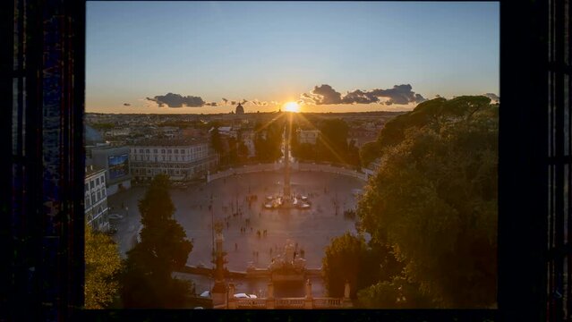 Sunset over rome italy city skyline aerial view time lapse footage in 4k.