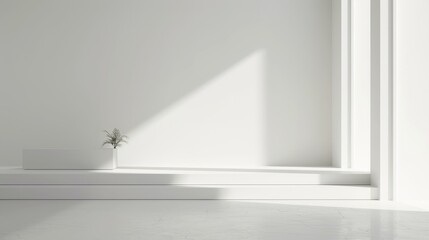 A minimalist and serene white indoor setting, characterized by a bright and airy atmosphere. A modern and clean background for a PowerPoint presentation