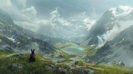 Bunny Hare sitting in Nature and watching. AI Generative
