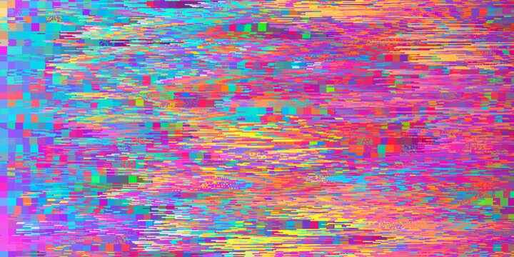 Abstract colorful pixel noise glitch texture. Corrupted digital image data. Screen with broken pixels, noise and distorted glitch effect. Futuristic cyberpunk design, signal error. Vector background