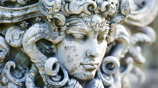 A statue of the head of the Medusa, the beautiful Gorgon in Greek mythology
