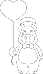 Hippo Groom Balloon Wedding Animal Vector Graphic Art Illustration