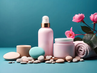 Cosmetics spa mock-up on colour background design.