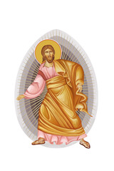 Resurrection of Jesus. Illustration in Byzantine style isolated on white background