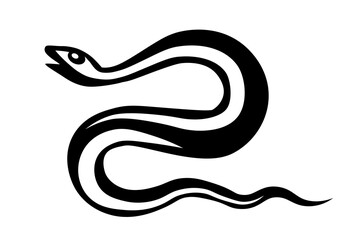 Fototapeta premium Simple illustration of snake with pattern. Symbol of transformation, healing and wisdom. Cosmic symbol. Symbol, sign, black, icon, silhouette, tattoo.