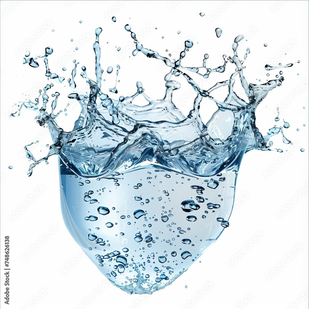 Wall mural Splashes of water isolated on a white background, beautiful splashes of clean water