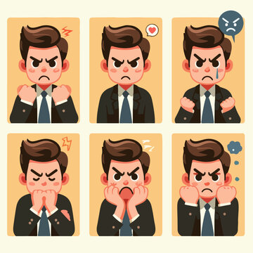 Vector set of angry people with a simple flat design style