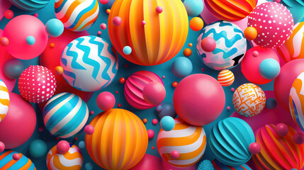 Fototapeta na wymiar A vibrant array of patterned spheres in a colorful, abstract composition.