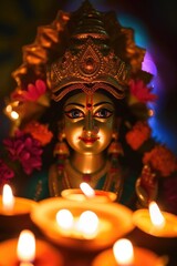 Deity of Light - Goddess Kali with lit candles. Fictional Character Created By Generated By Generated AI.