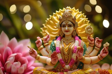 Colorful Indian Goddess Statue. Fictional Character Created By Generated By Generated AI.