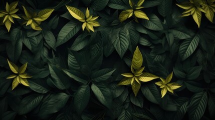 dark green and gold background with tropical leaves  - obrazy, fototapety, plakaty
