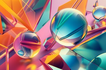 Colorful abstract balls glass background with futuristic abstract shapes - 748629706