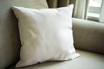 Fototapeta na wymiar Blank white pillow, white pillow lies on the sofa