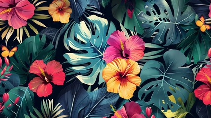 Fixed: Modern, colorful, and abstract tropical floral pattern.