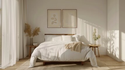 Geometric Frame Arrangement in Modern Bedroom