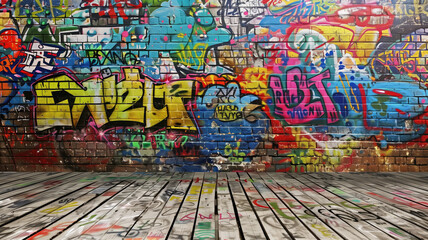 Obraz premium Graffiti Wall Abstract Background: A Vibrant and Dynamic Generative AI Art Piece - Perfect for Artistic Pop Art Backdrops