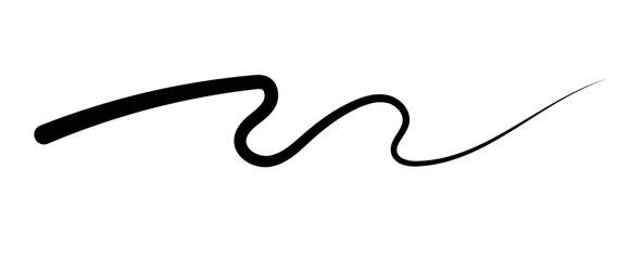Swoosh and swoops underline typography tail shape. Brush drawn thick curved smear. Hand drawn curly swish, swash, squiggle, twiddle. transparent calligraphy doodle swirl.