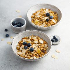 Homemade granola with coconut chips and berries