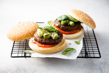 Traditional homemade burgers with spinach