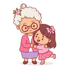 Cute elderly woman grandmother with girl granddaughter. Vector illustration cartoon flat style. Positive happy holiday female character .