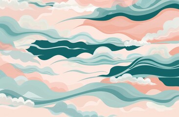 Fototapeta premium Surreal Pastel Cloudscape with Vibrant Waves - Generative AI