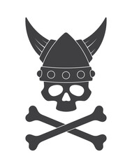 Vector skull with crossed skulls and viking helmet with horns. Isolated on white background